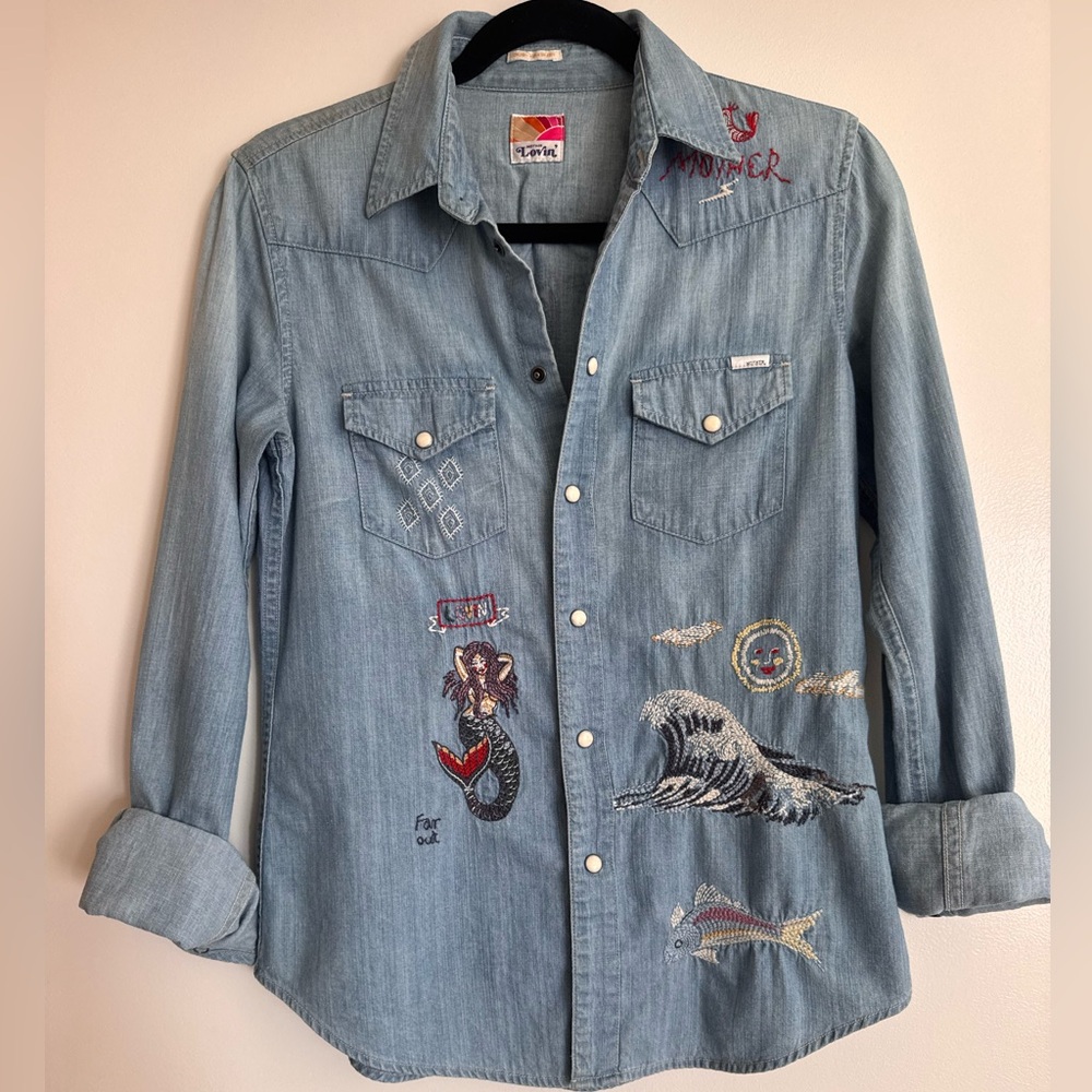Embroidered Denim Shirt by Mother